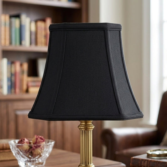 Cloth & Wire Cut Corner Square Bell Softback No Slub Lampshade with Washer Fitter, Black Natural Fabric Lampshade with Bronze Lining for Table Lamps, 5" Top x 13" Bottom x 10" Height