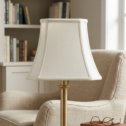Cloth & Wire Cut Corner Rectangle Bell Softback Lampshade with Washer Fitter, White Natural Fabric Lampshade for Table Lamps, 9" Top x 16" Bottom x 12" Height