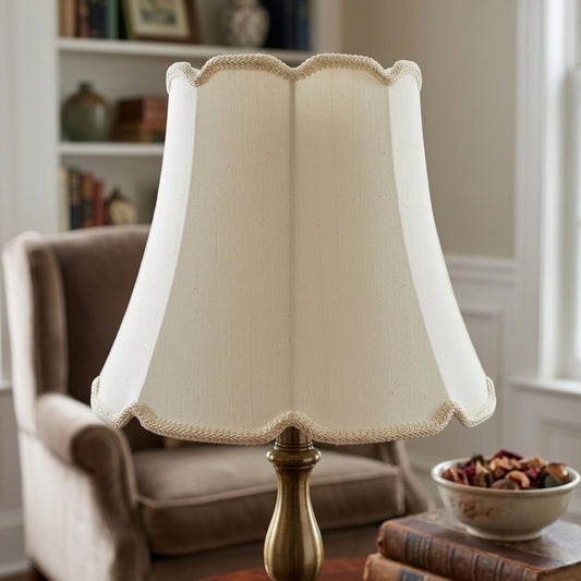 Cloth & Wire Empire Cyliner "V" Notch Softback Lampshade with Washer Fitter, Egg Color Natural Fabric Lampshade for Table Lamps, 10" Top x 14" Bottom x 10" Height