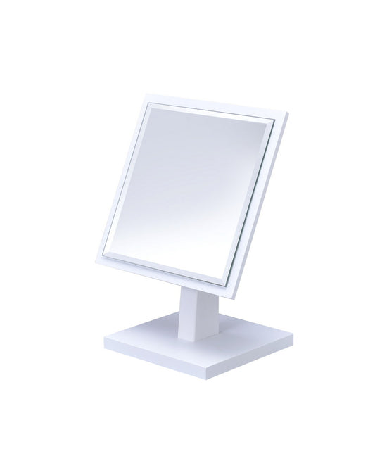 9.5" Tall Polyresin and Wood Make-Up Mirror on a Pedestal, White finish