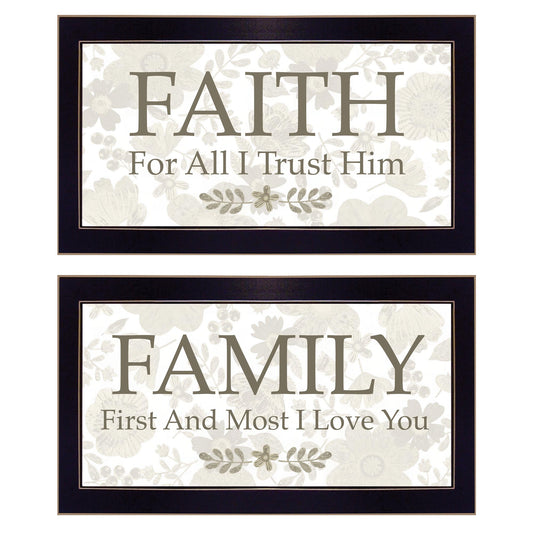 "Faith & Family" 2-Piece Vignette by Annie LaPoint Ready to Hang Framed Print, Black Frame