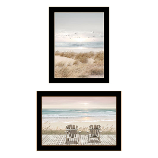 "Coastal Dreams V & Pastel Sunset" 2-Piece Vignette by Amber Sterling  Ready to Hang Framed Print, Black Frame