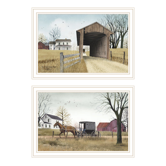 Trendy Decor 4U 2- Piece Vignette MillerÕs Creek Bridge, Going to Market White Framed Wall Art for Living Room, Bedroom Wall Art Print for Home Decor by Billy Jacobs