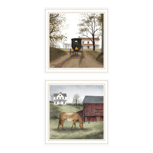 Trendy Decor 4U 2- Piece Vignette The Old Mare, HeadingÕ Home White Framed Wall Art for Living Room, Bedroom Wall Art Print for Home Decor by Billy Jacobs