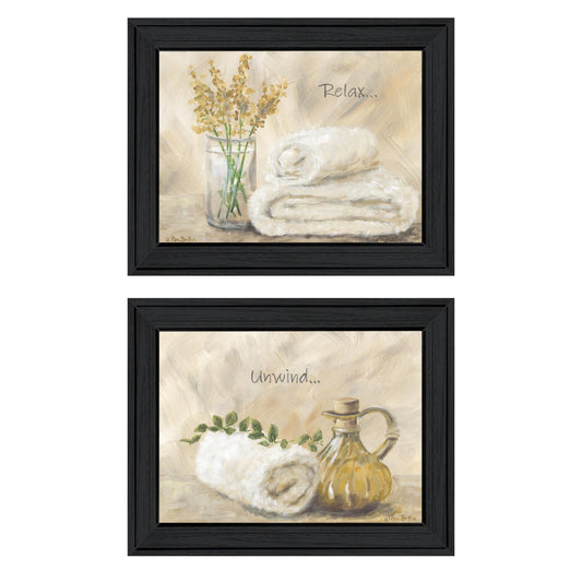 "Relax in the Bath & Unwind" 2-Piece Vignette by Pam Britton  Ready to Hang Framed Print, Black Frame
