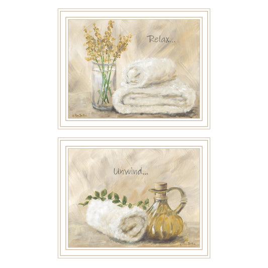 "Relax in the Bath & Unwind" 2-Piece Vignette by Pam Britton  Ready to Hang Framed Print, White Frame