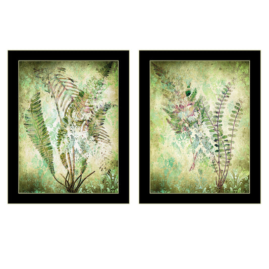 "Organic Greenery In Damask" 2-Piece Vignette by Bluebird Barn Ready to Hang Framed Print, Black Frame