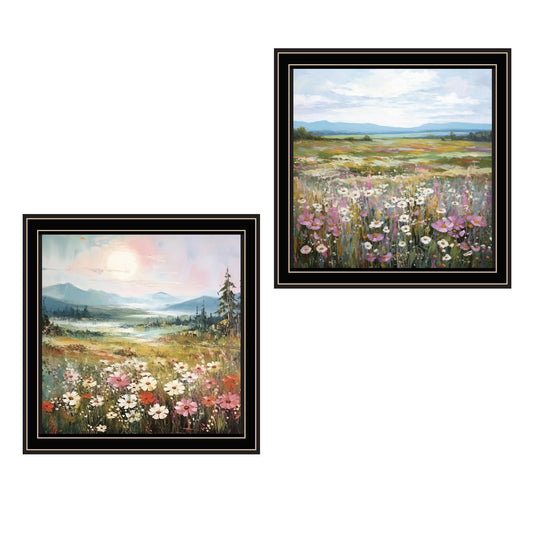 "Pastel Wildflower & Morning Glow" 2-Piece Vignette by Heidi Kuntz Ready to Hang Framed Print, Black Frame