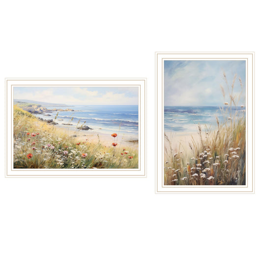 "Poppies & Sea Breeze" 2-Piece Vignette by Heidi Kuntz Ready to Hang Framed Print, White Frame