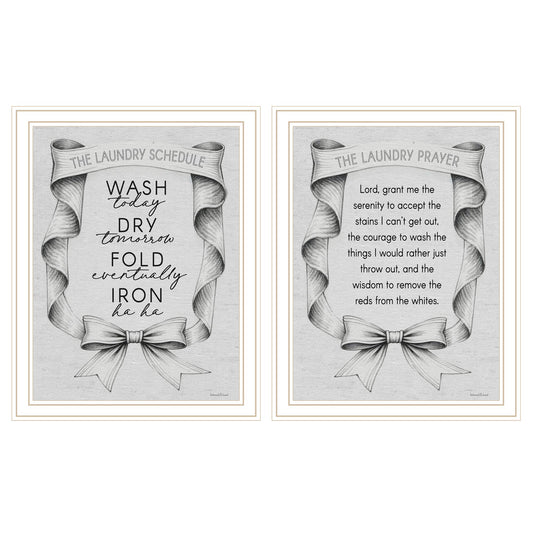"Laundry & Prayers" 2-Piece Vignette by Lettered & Lined Ready to Hang Framed Print, White Frame