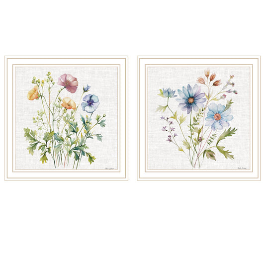 "Floral Botanical I & II" 2-Piece Vignette by Nicole DeCamp Ready to Hang Framed Print, White Frame