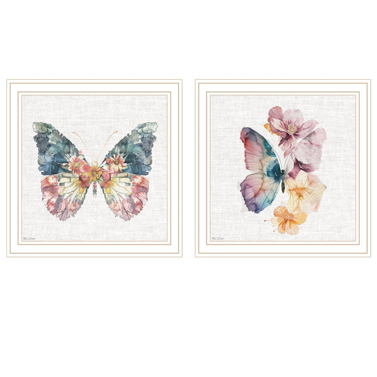 "Emerging Beauty Butterfly in Flight" 2-Piece Vignette by Nicole DeCamp Ready to Hang Framed Print, White Frame