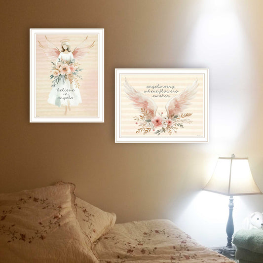 "Angels Sing Where Flowers are" 2-Piece Vignette by Nicole DeCamp  Ready to Hang Framed Print, White Frame