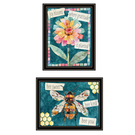 "Blooms & Sweet Inspirations" 2-Piece Vignette by Nicole DeCamp  Ready to Hang Framed Print, Black Frame