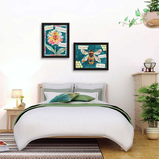 "Blooms & Sweet Inspirations" 2-Piece Vignette by Nicole DeCamp  Ready to Hang Framed Print, Black Frame