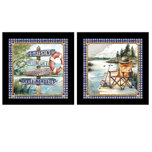 "Lake Life Directions" 2-Piece Vignette by ND792/ND791 Ready to Hang Framed Print, Black Frame