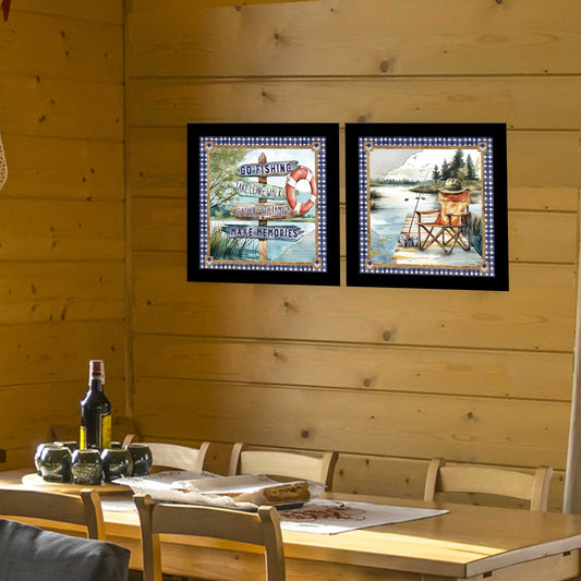 "Lake Life Directions" 2-Piece Vignette by ND792/ND791 Ready to Hang Framed Print, Black Frame