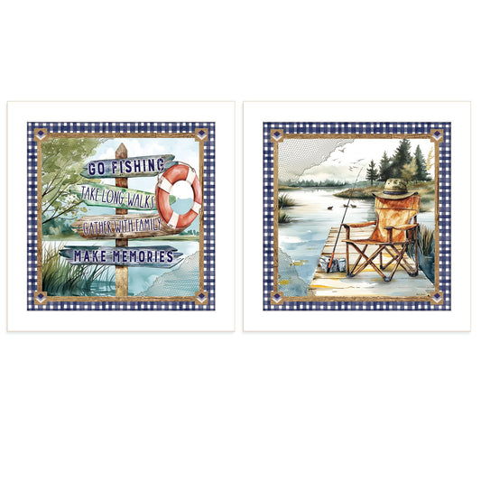 "Lake Life Directions" 2-Piece Vignette by ND792/ND791 Ready to Hang Framed Print, White Frame