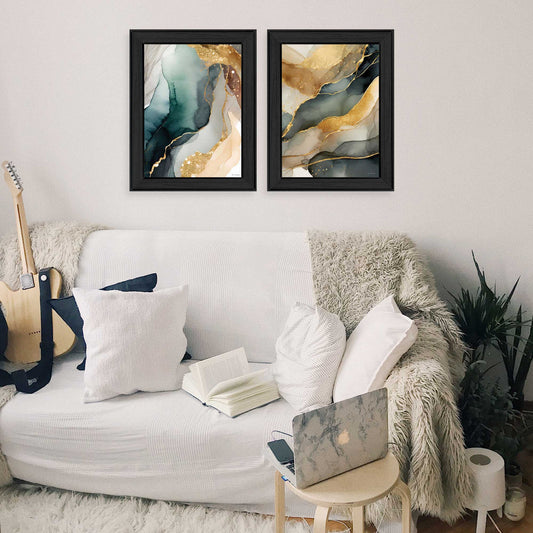 "Shades of Imagination I & II" 2-Piece Vignette by Seven Trees Design Ready to Hang Framed Print, Black Frame