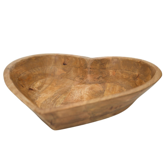 Food Safe Large Wood Heart Bowl, Natural